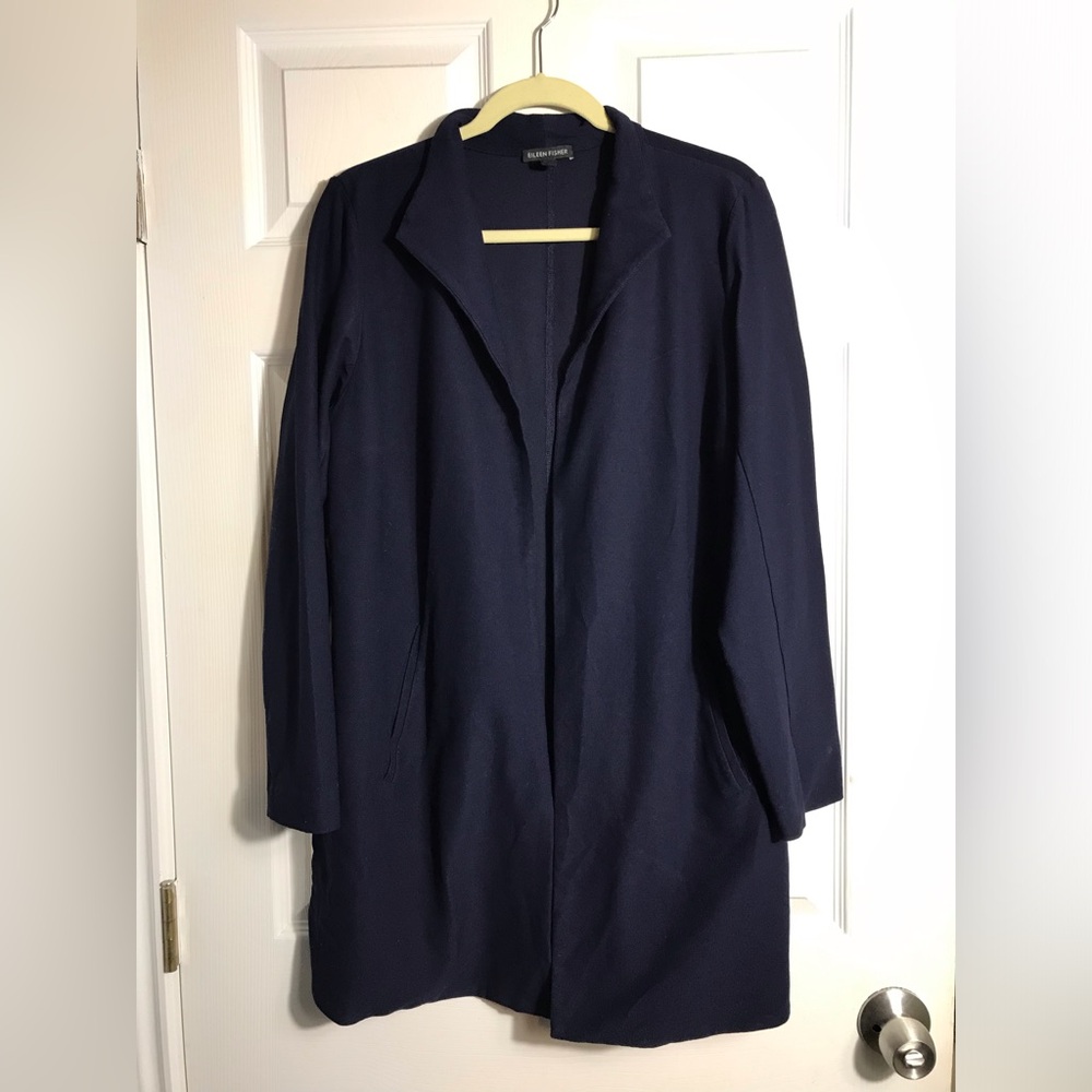 Eileen Fisher Navy Open-Front Jacket L
